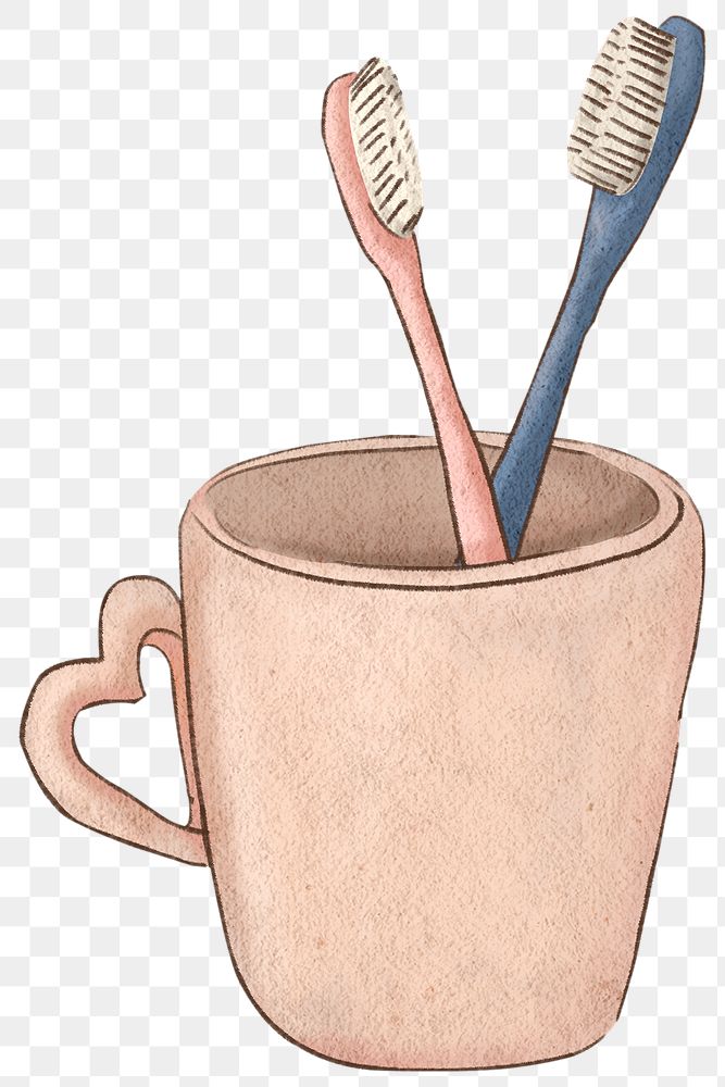 Couple&rsquo;s toothbrushes romantic png hand drawn illustration