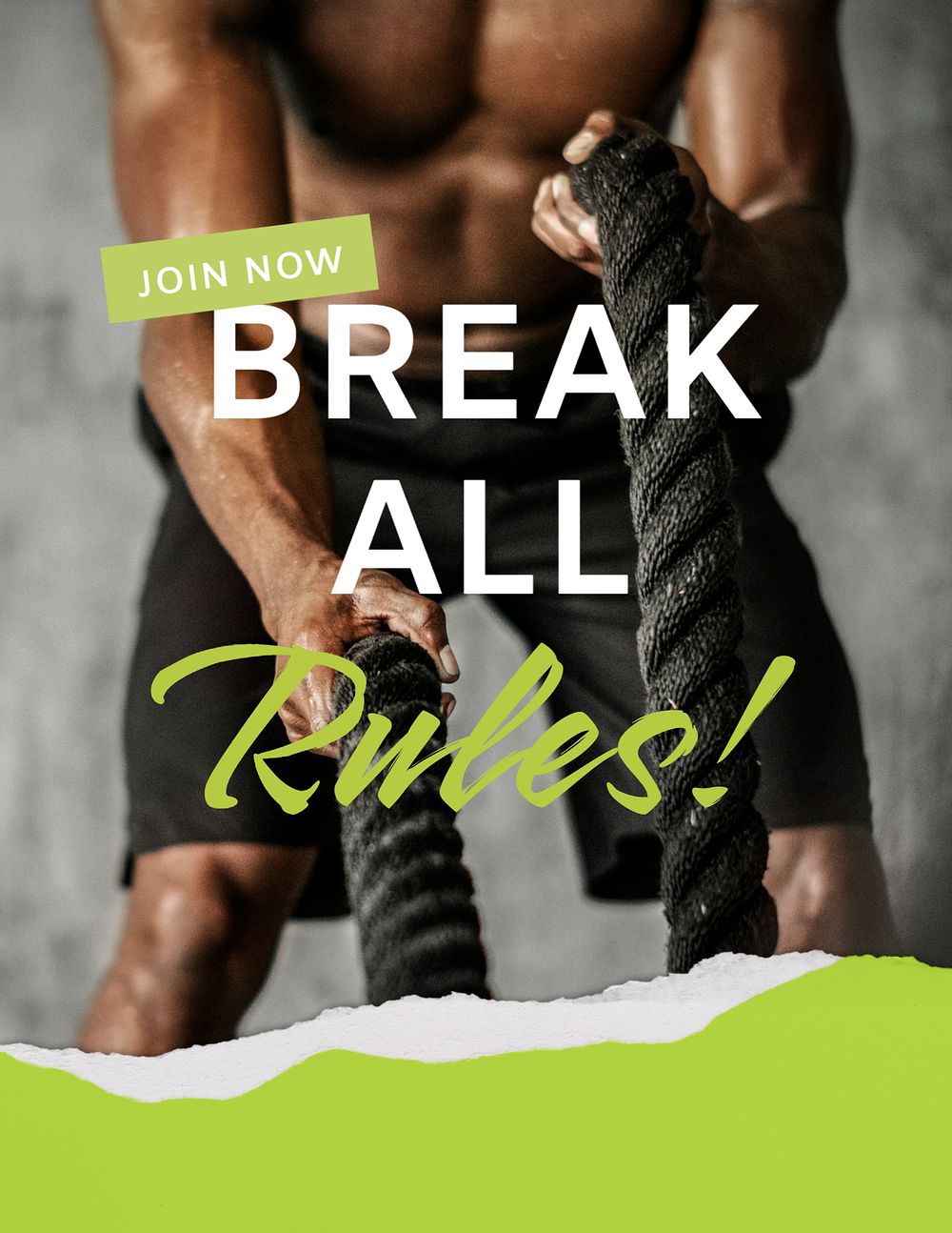 Gym ad flyer template, break all rules quote