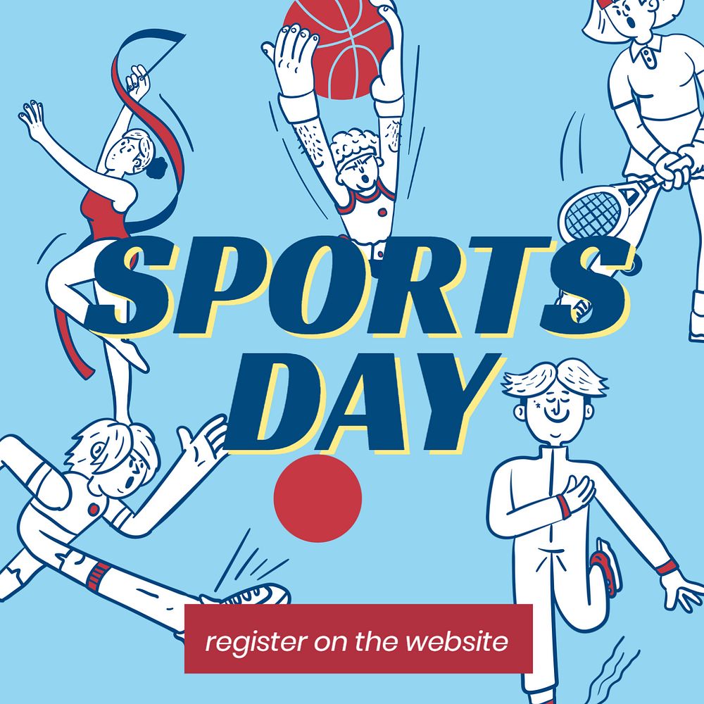 Sports day Instagram post template, cute athlete illustration