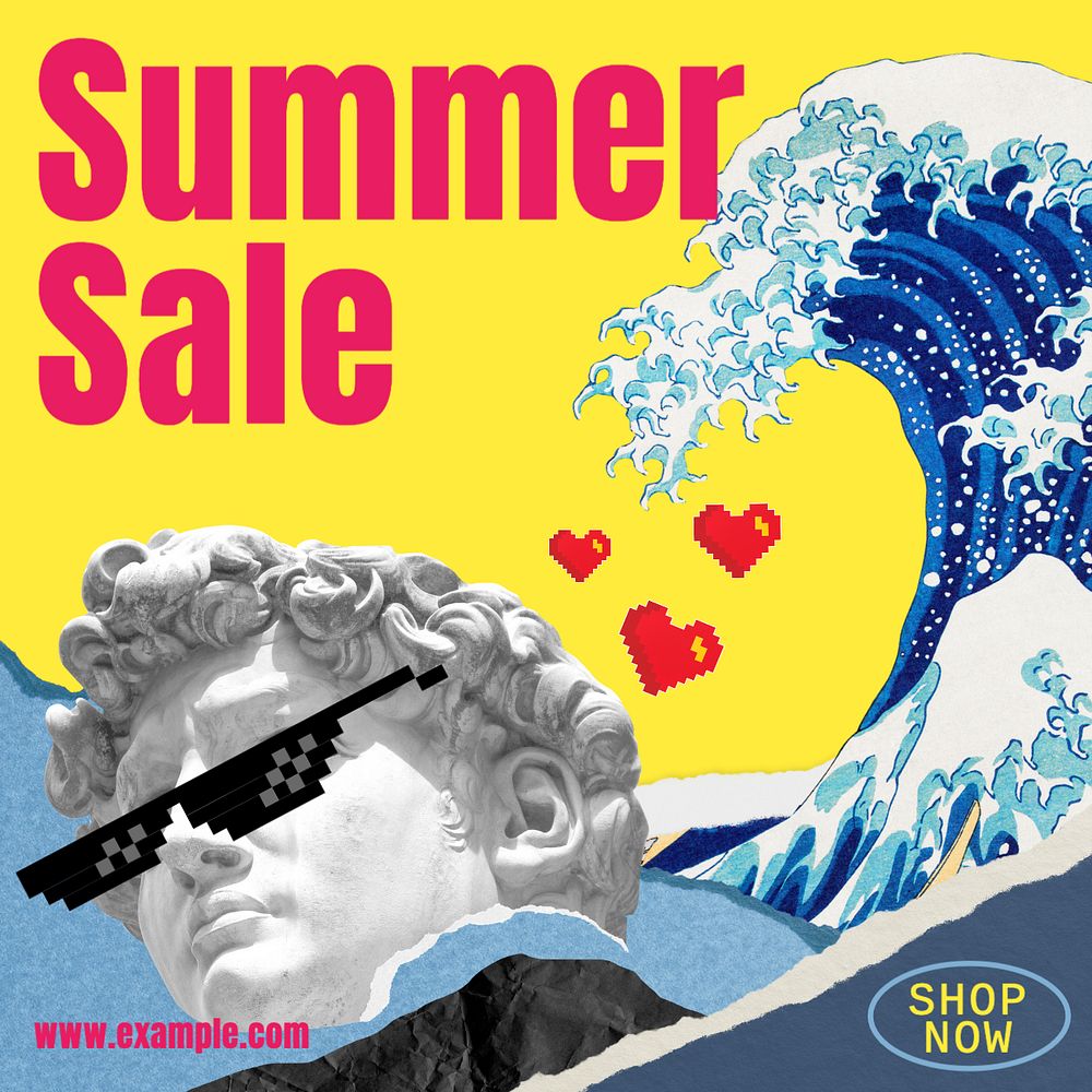 Summer sale Instagram post template, The Great Wave off Kanagawa famous artwork remixed by rawpixel.