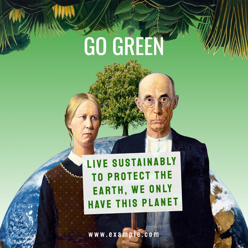 Go green Instagram post template, American Gothic, famous artwork remixed by rawpixel