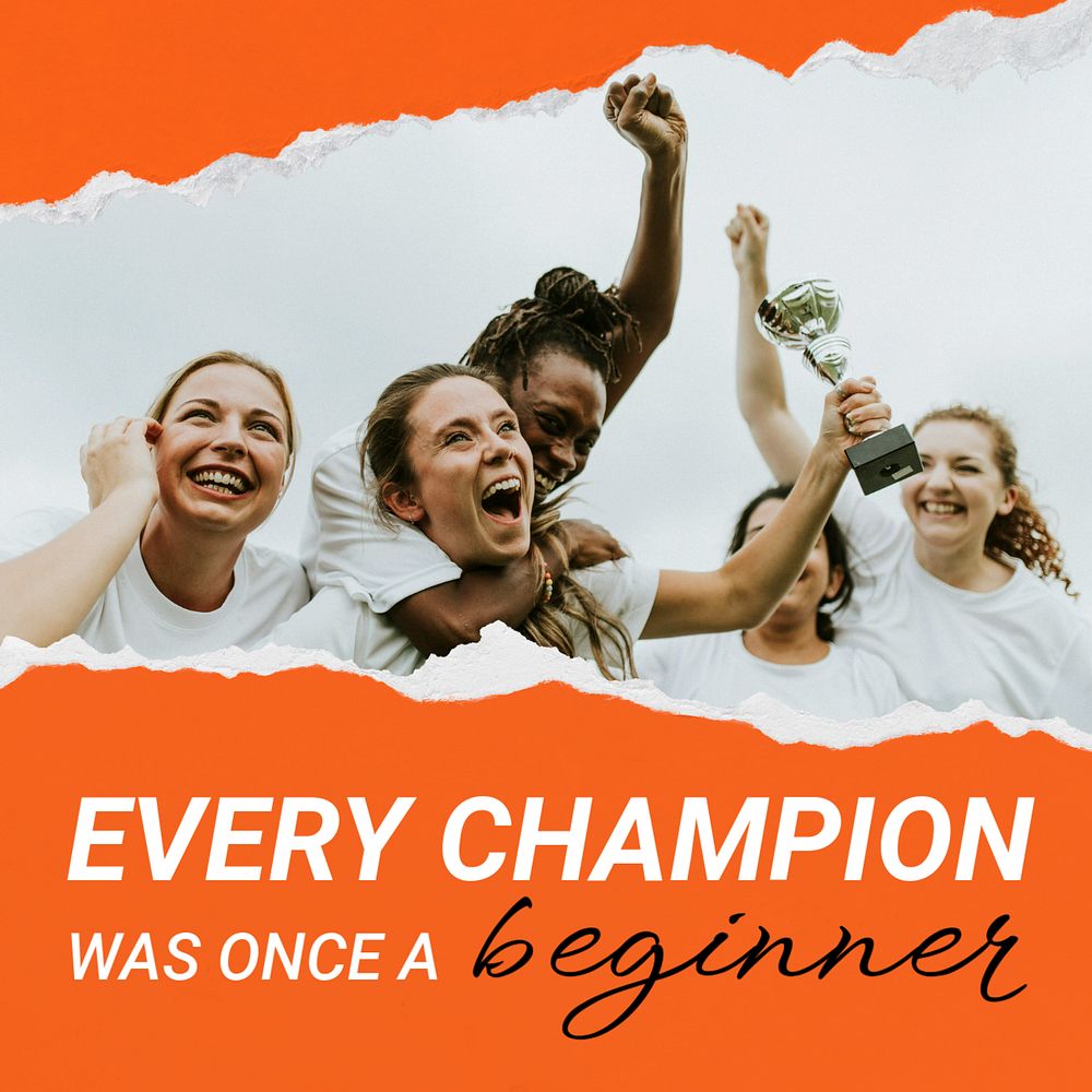 Inspirational sports Instagram post template, athletes cheering image