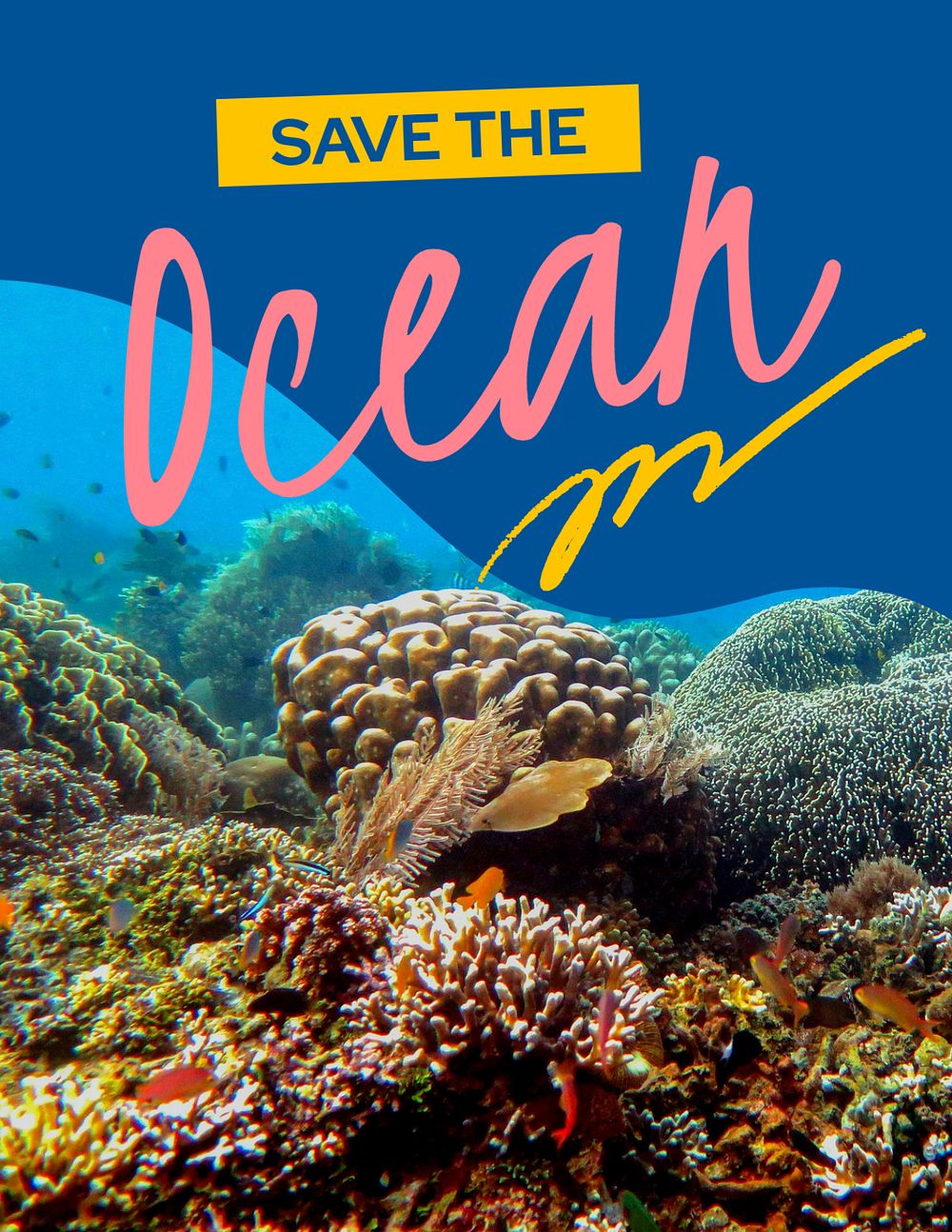 Save ocean flyer template, environmental campaign