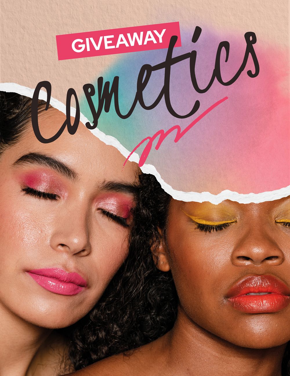 Women's beauty flyer template, cosmetics ad photo 