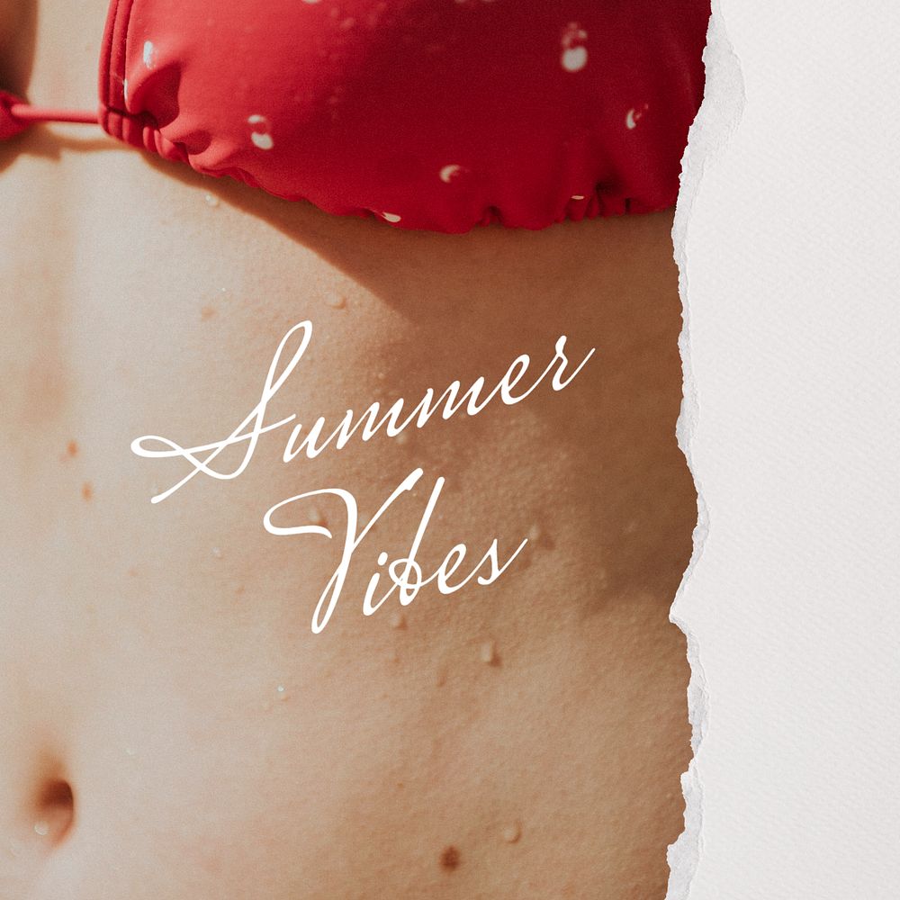 Summer vibes Instagram post template, bikini woman closeup photo
