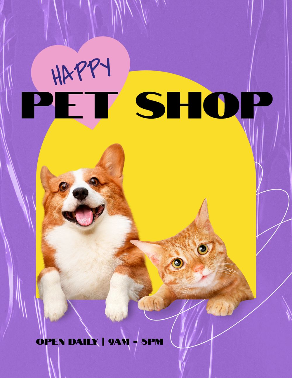 Pet shop flyer template, dog & cat photo 