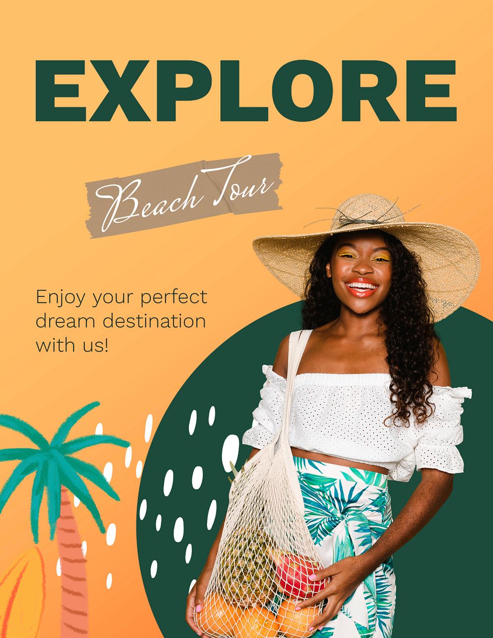 Beach tour flyer template, promotion ad 