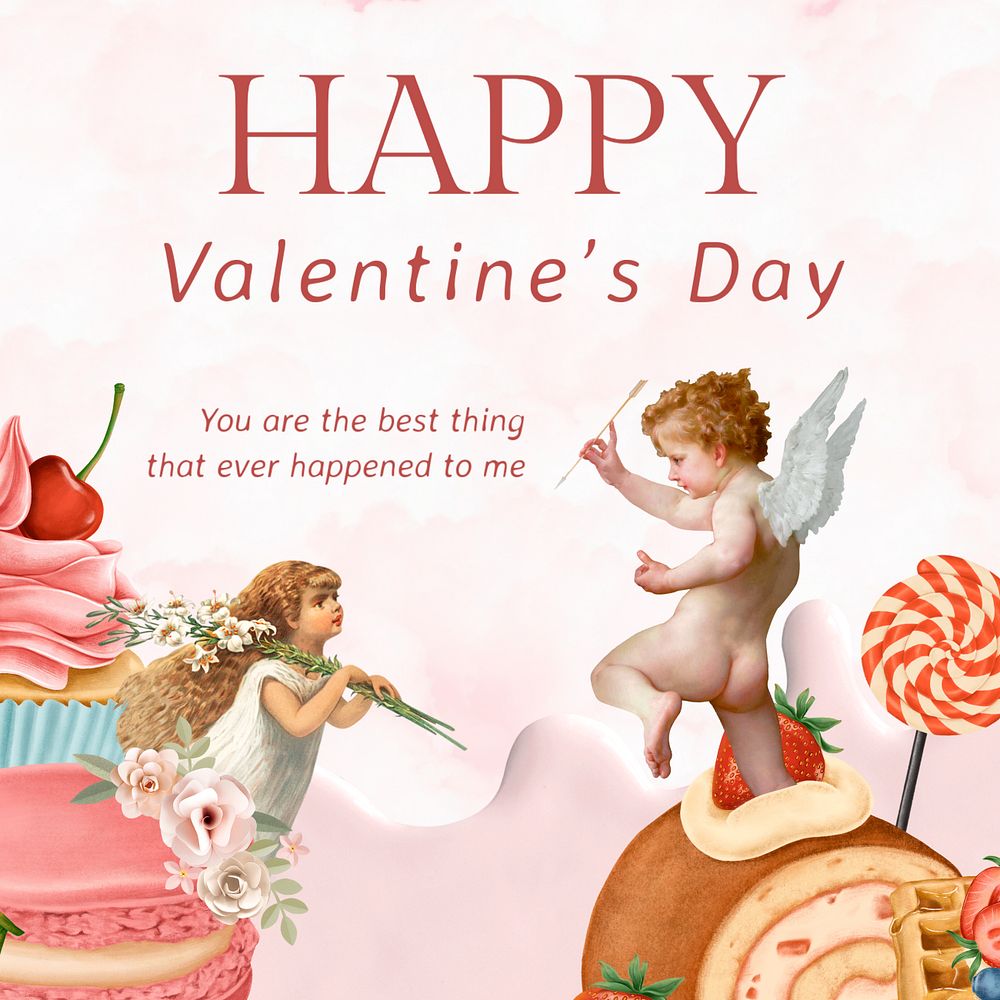 Happy Valentine's Instagram post template, vintage cupid illustration