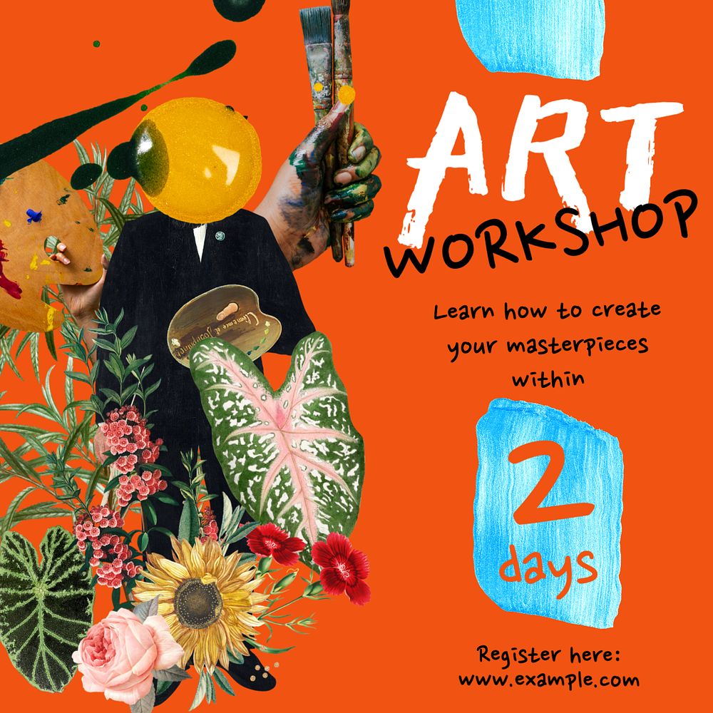 Art workshop Instagram post template, vintage artworks remixed by rawpixel.