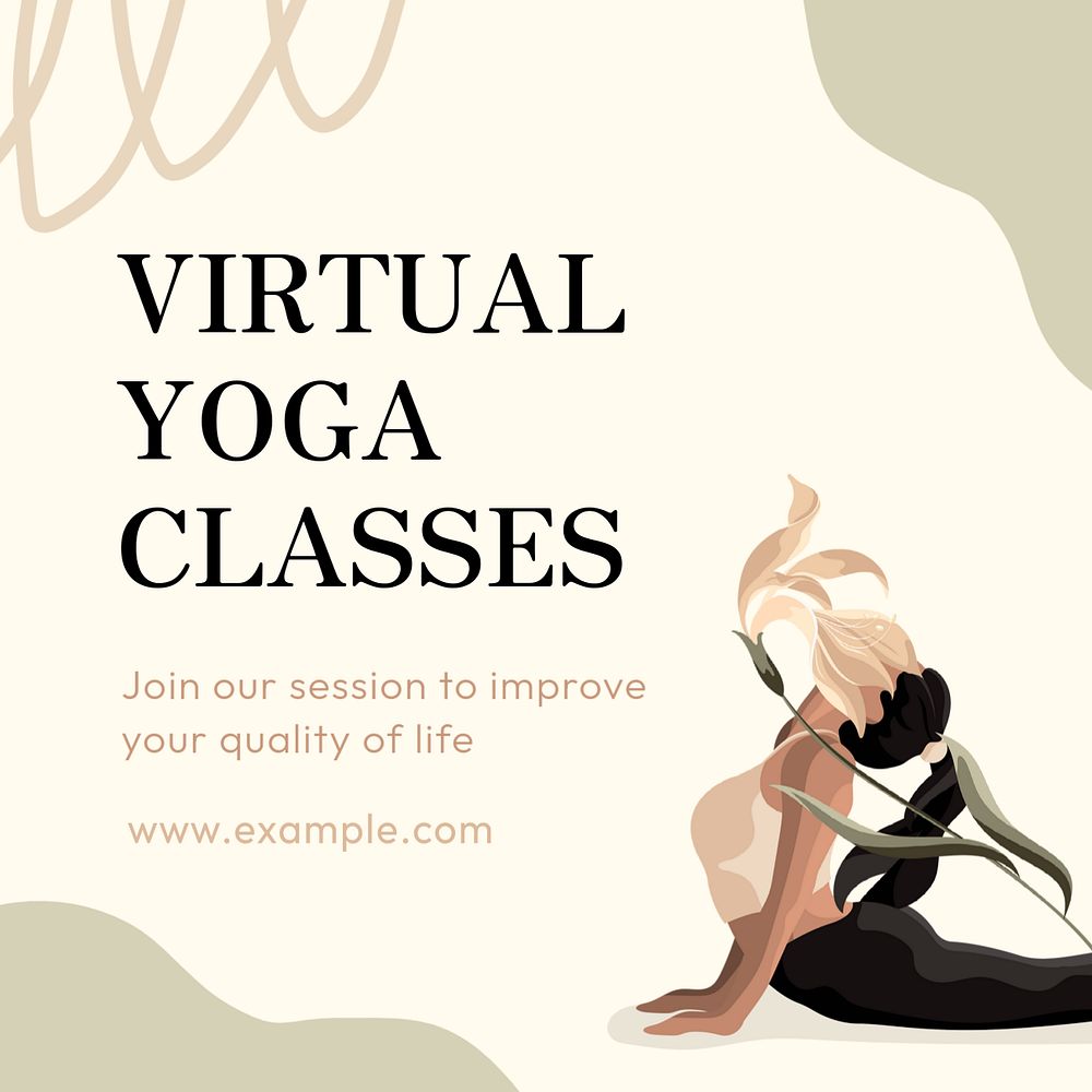 Yoga social media post template, editable text on cute design