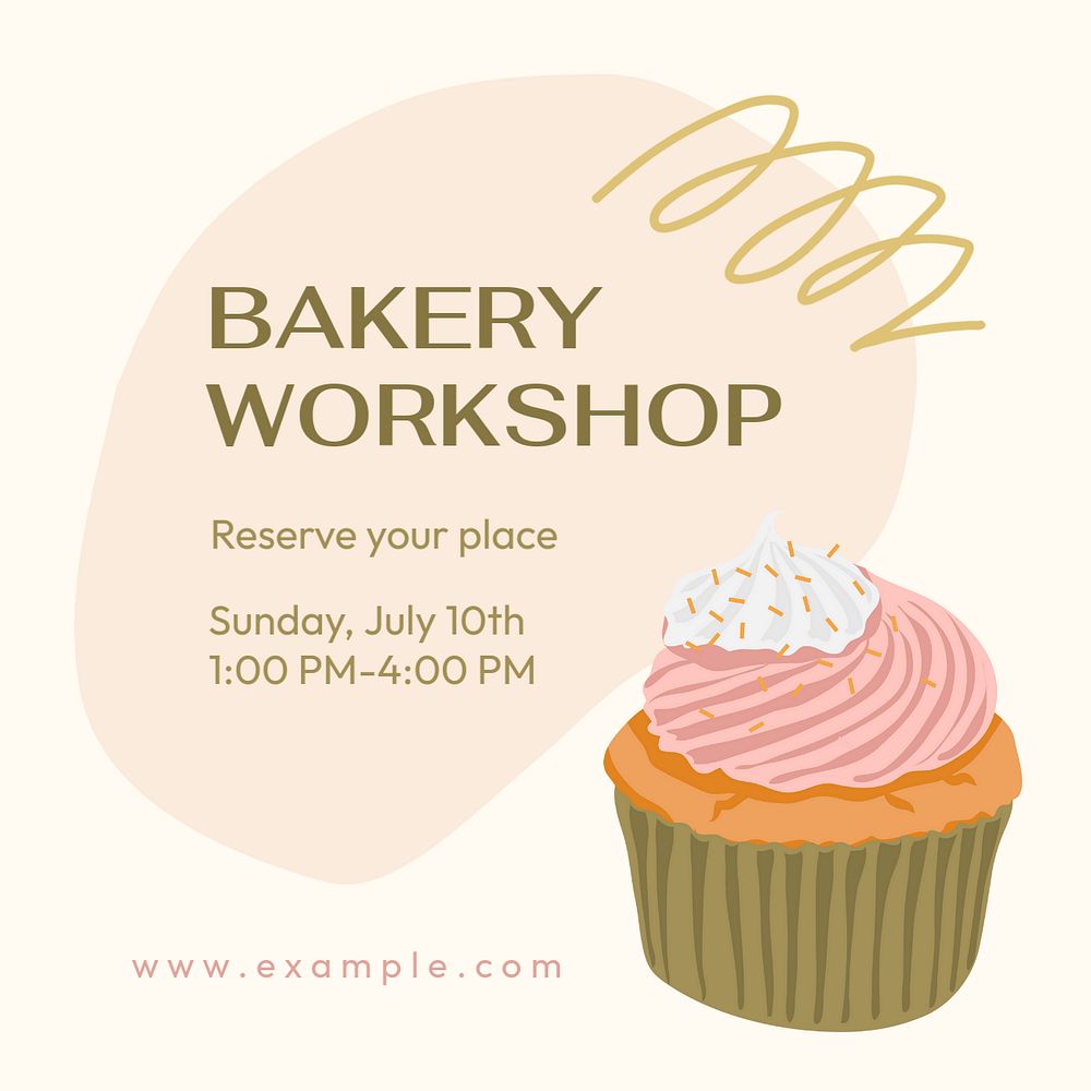 Workshop social media post template, editable text on cute design
