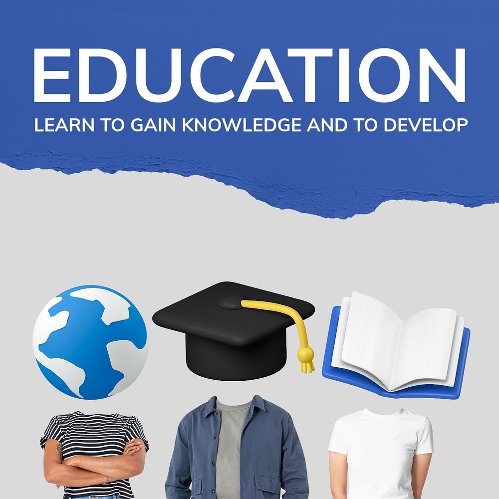 Education social media post template, creative head remixed media