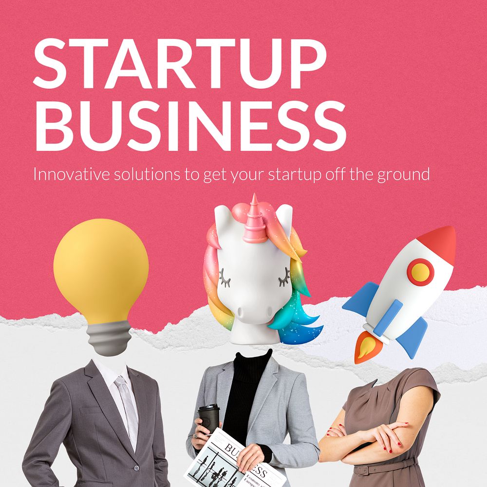 Startup business Instagram post template, creative head remixed media
