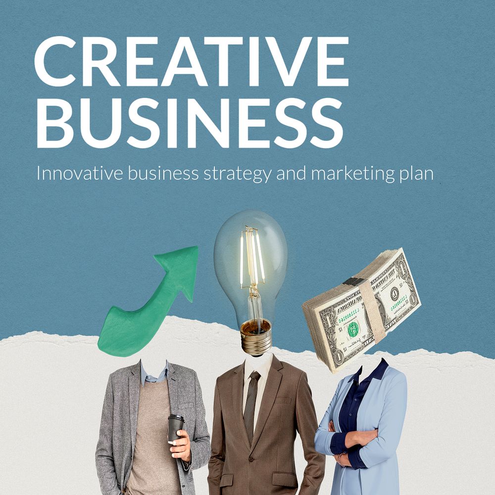 Creative business Instagram post template, surreal head remixed media