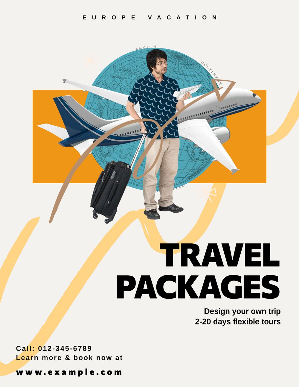 Travel package, editable flyer template