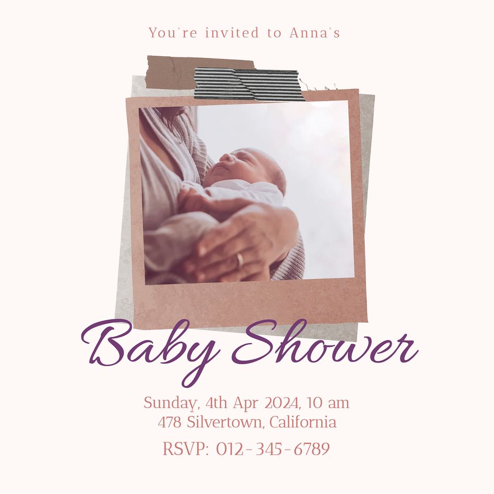 Baby shower Instagram post template, editable social media ad