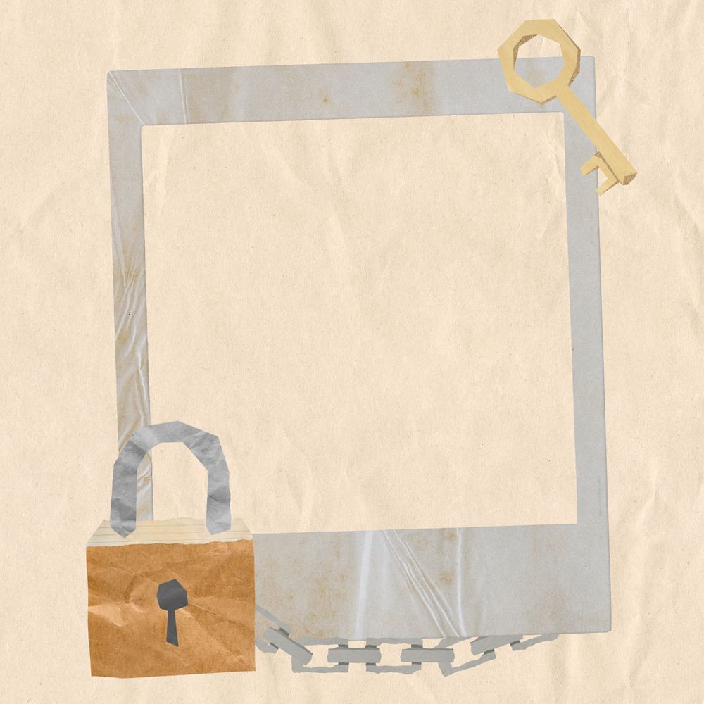 Lock and key instant film frame, creative remix, editable design