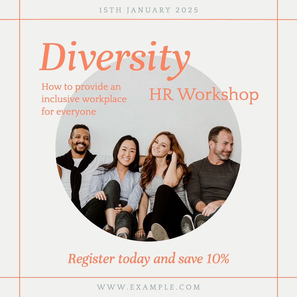 Diversity HR workshop Instagram post template, editable social media ad