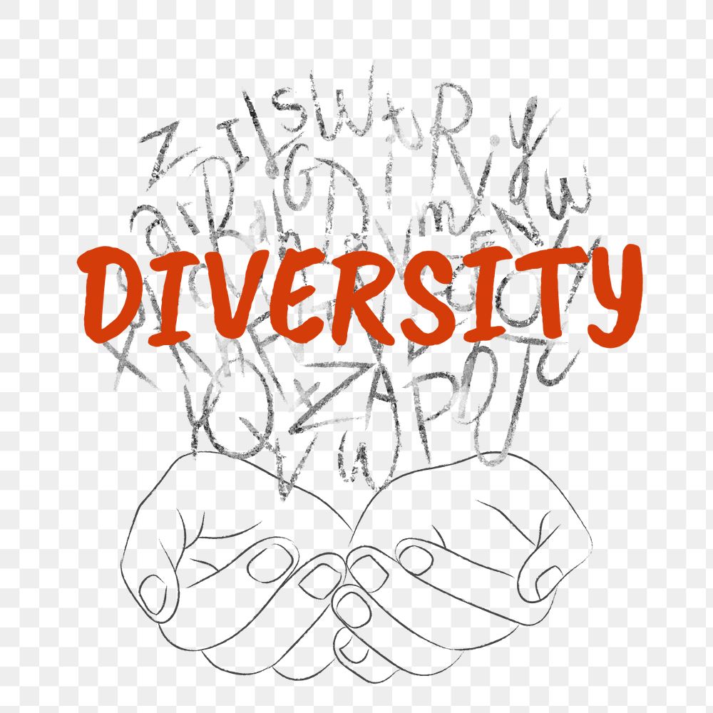 Diversity word sticker, editable typography, hands cupping alphabet letters