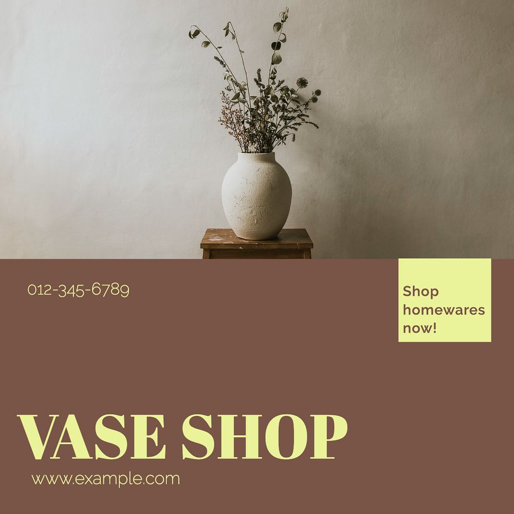 Vase shop Instagram post template, editable social media ad