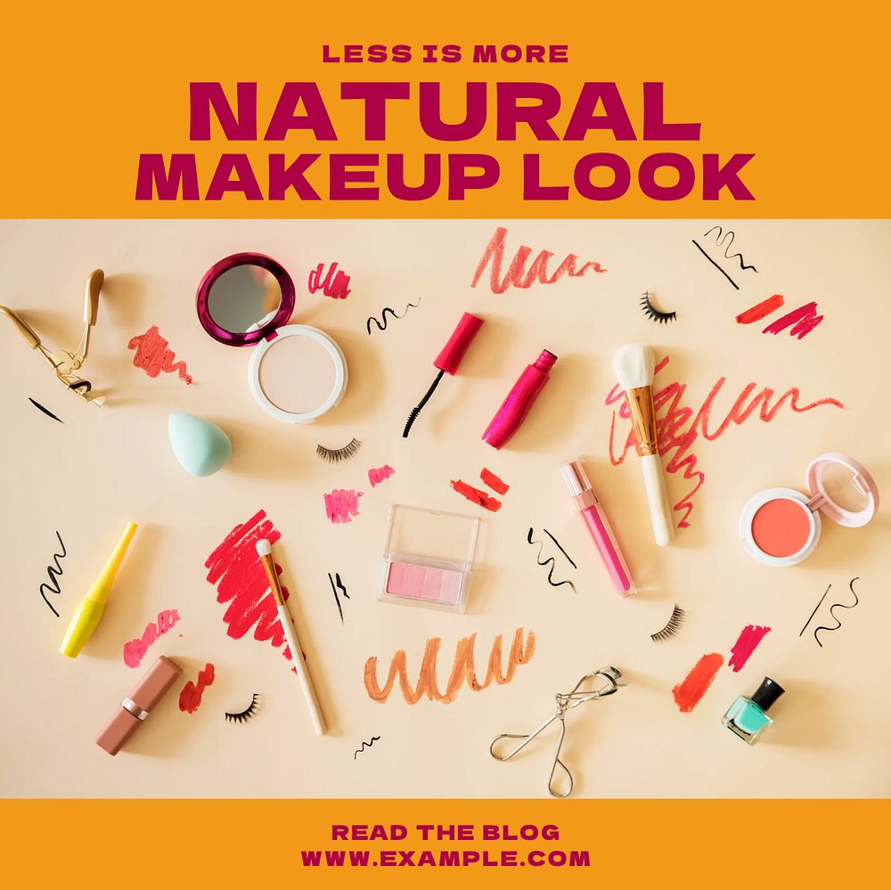 Natural makeup look Facebook post template, editable social media ad