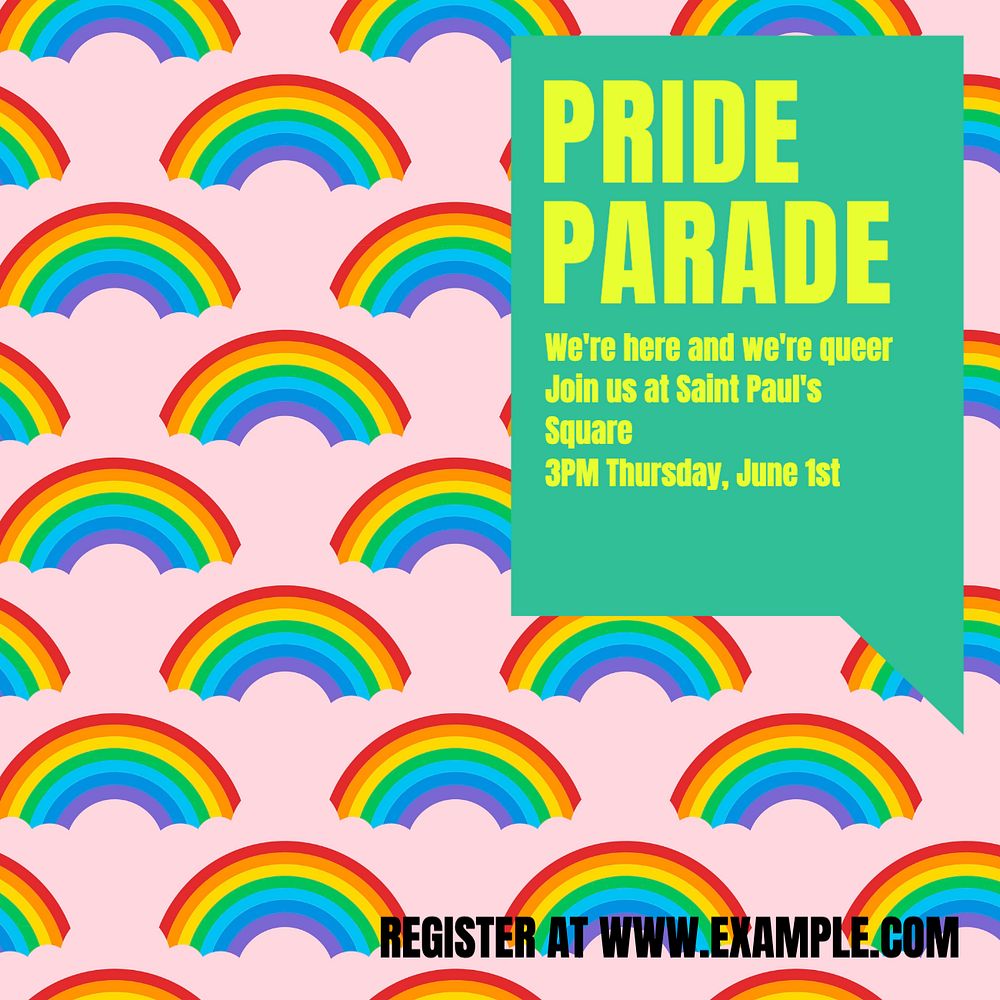 Pride parade Facebook post template, editable social media ad