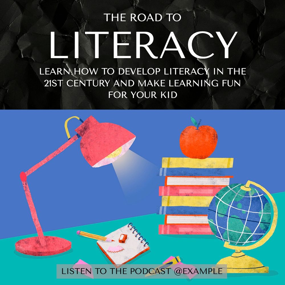 Road to literacy Facebook post template, editable social media ad