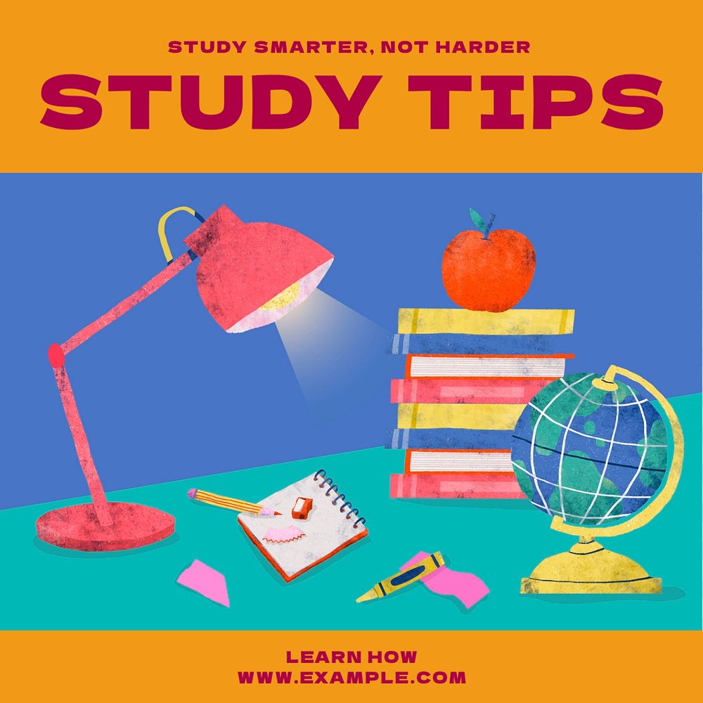 Study tips Facebook post template, editable social media ad