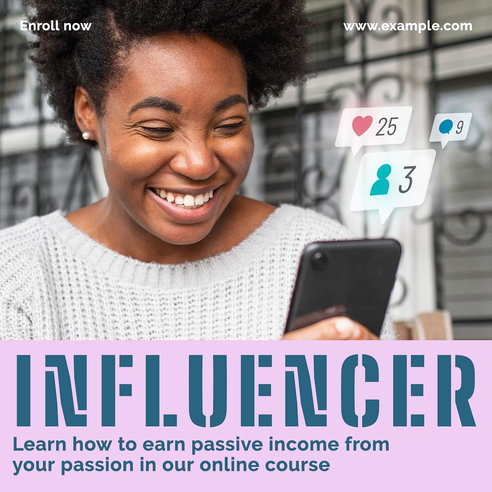 Influencer course Facebook post template, editable social media ad