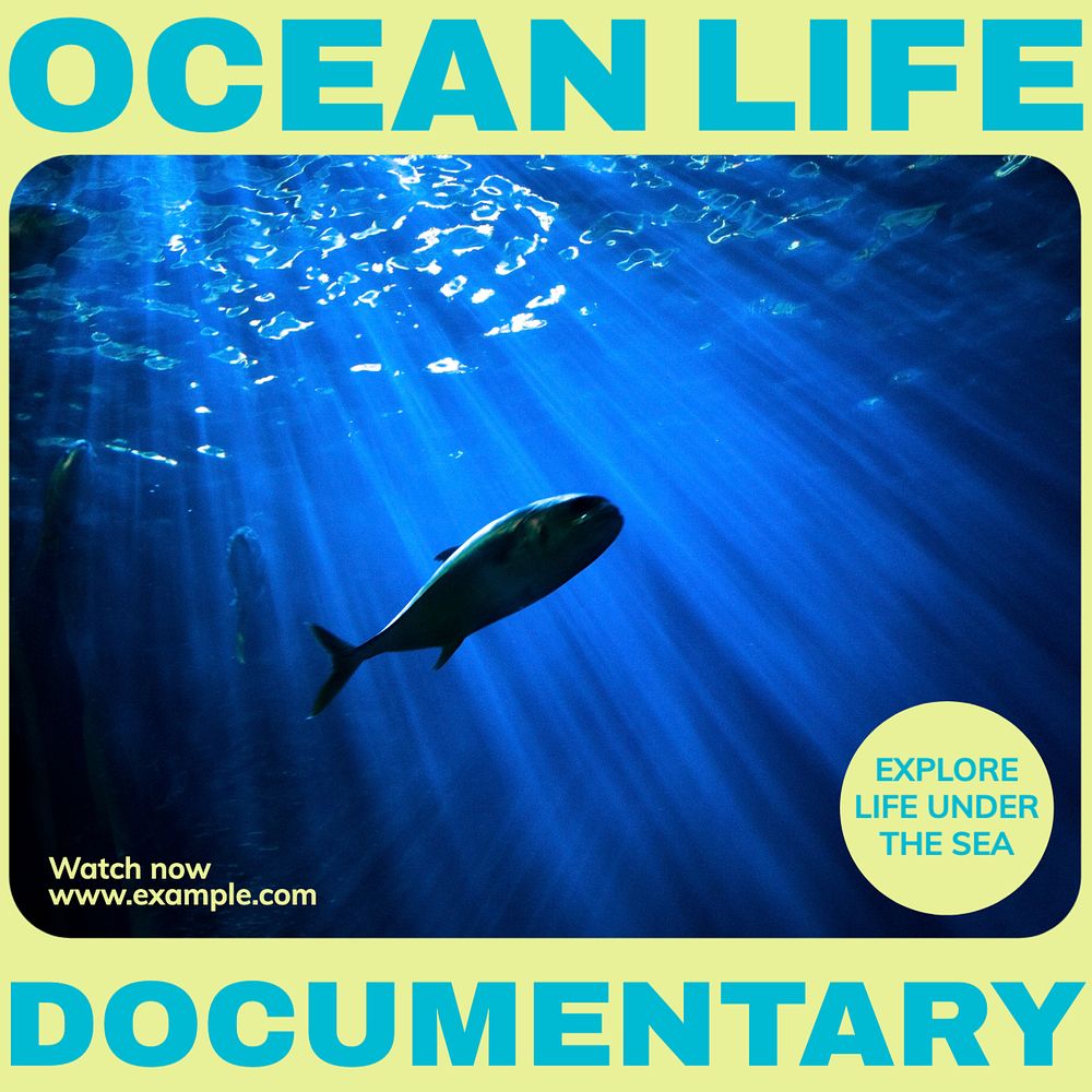 Ocean life documentary Facebook post template, editable social media ad