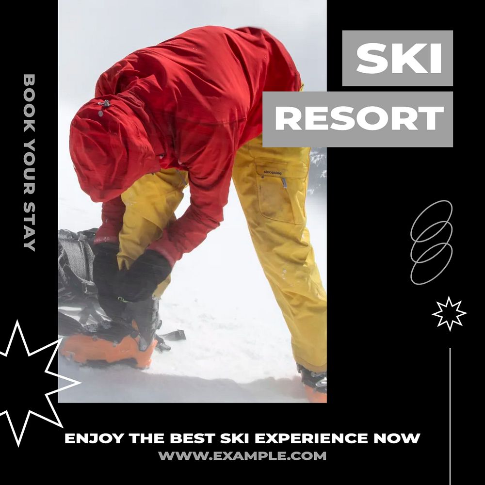 Ski resort Facebook post template, editable social media ad