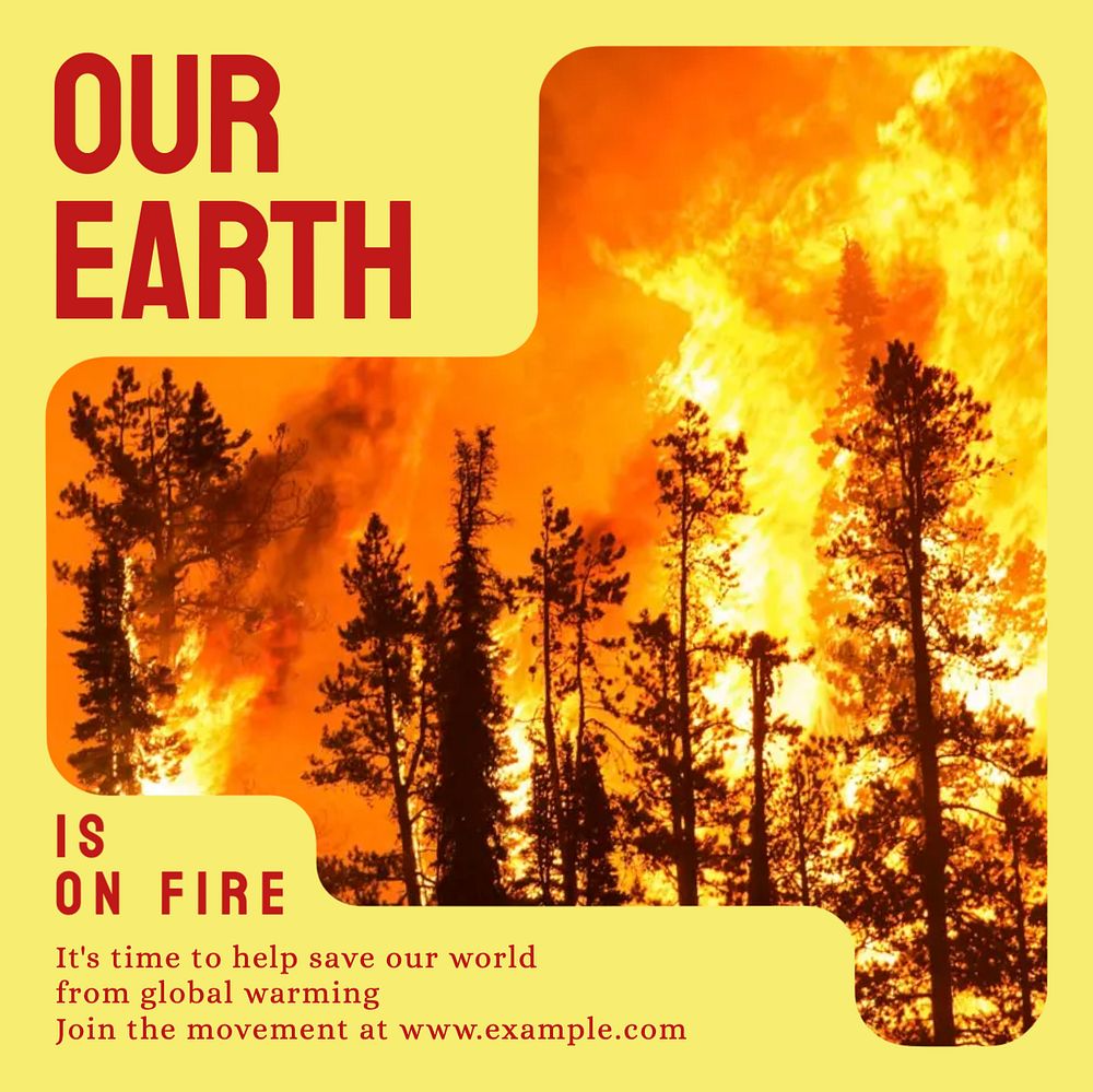 Global warming fire Facebook post template, editable social media ad