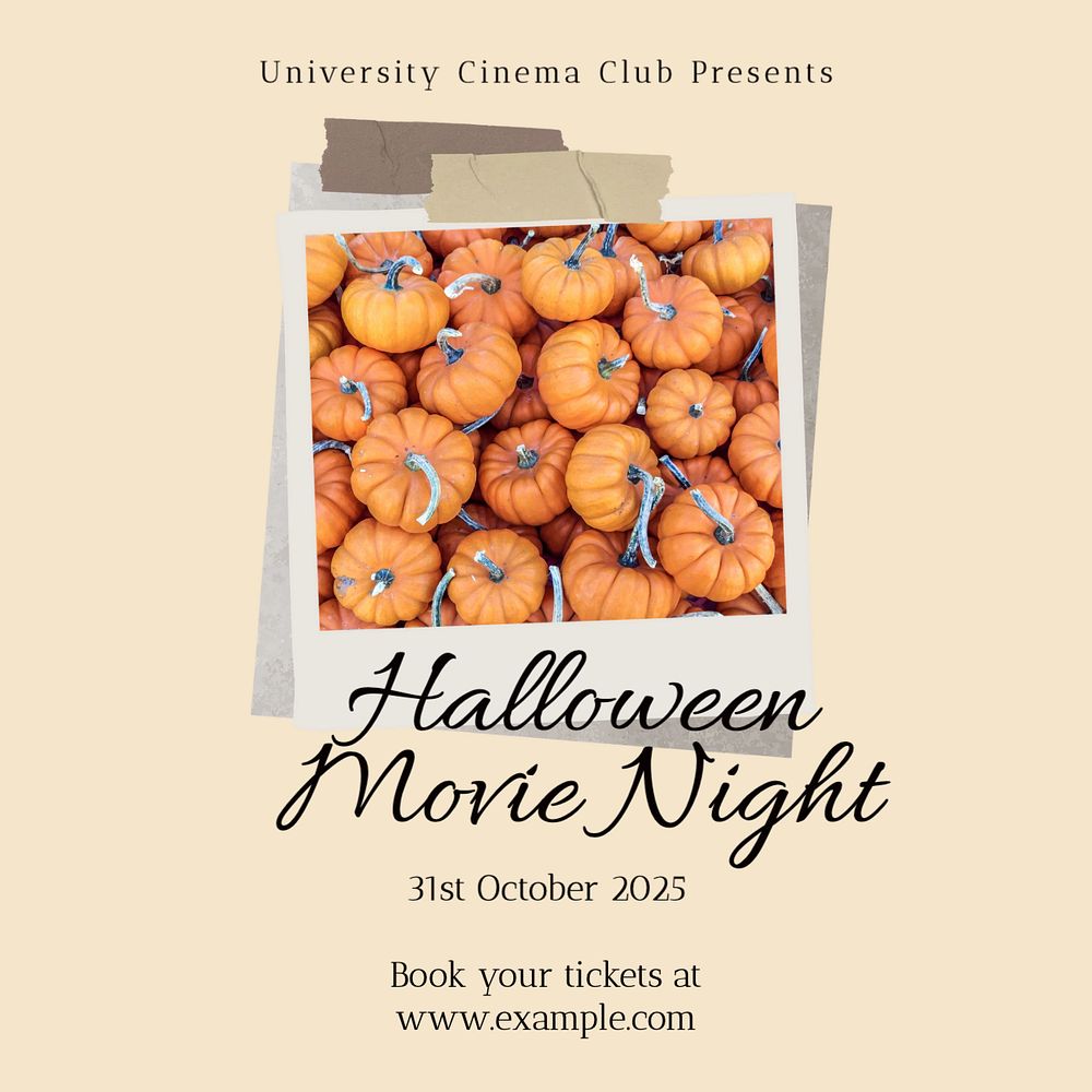 Halloween movie night Facebook post template, editable social media ad