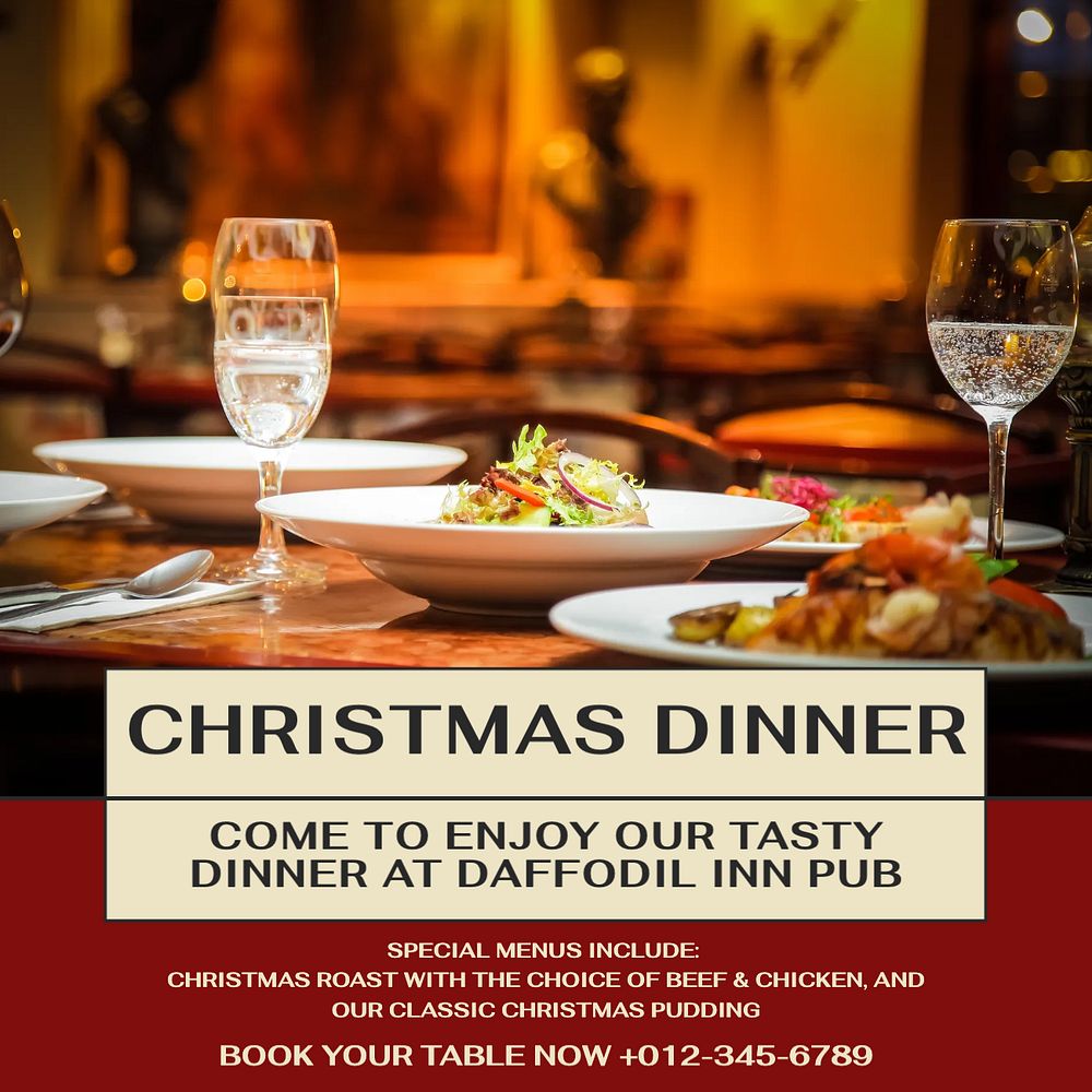 Christmas dinner party Facebook post template, editable social media ad