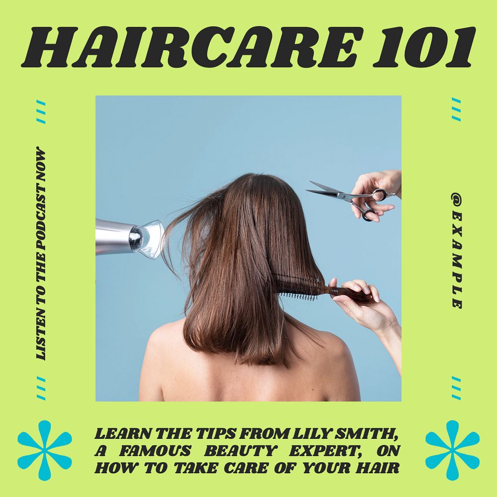 Haircare podcast Facebook post template, editable social media ad