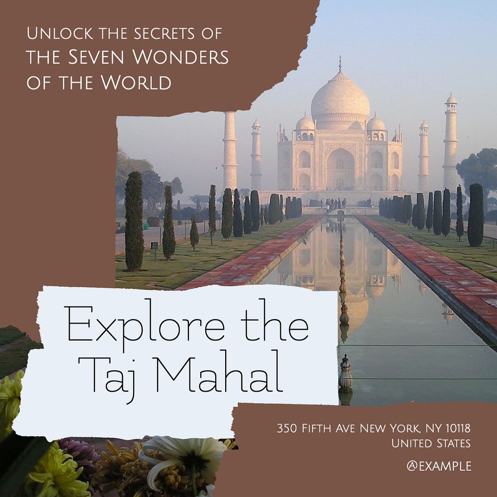 Taj Mahal, India Facebook post template, editable social media ad