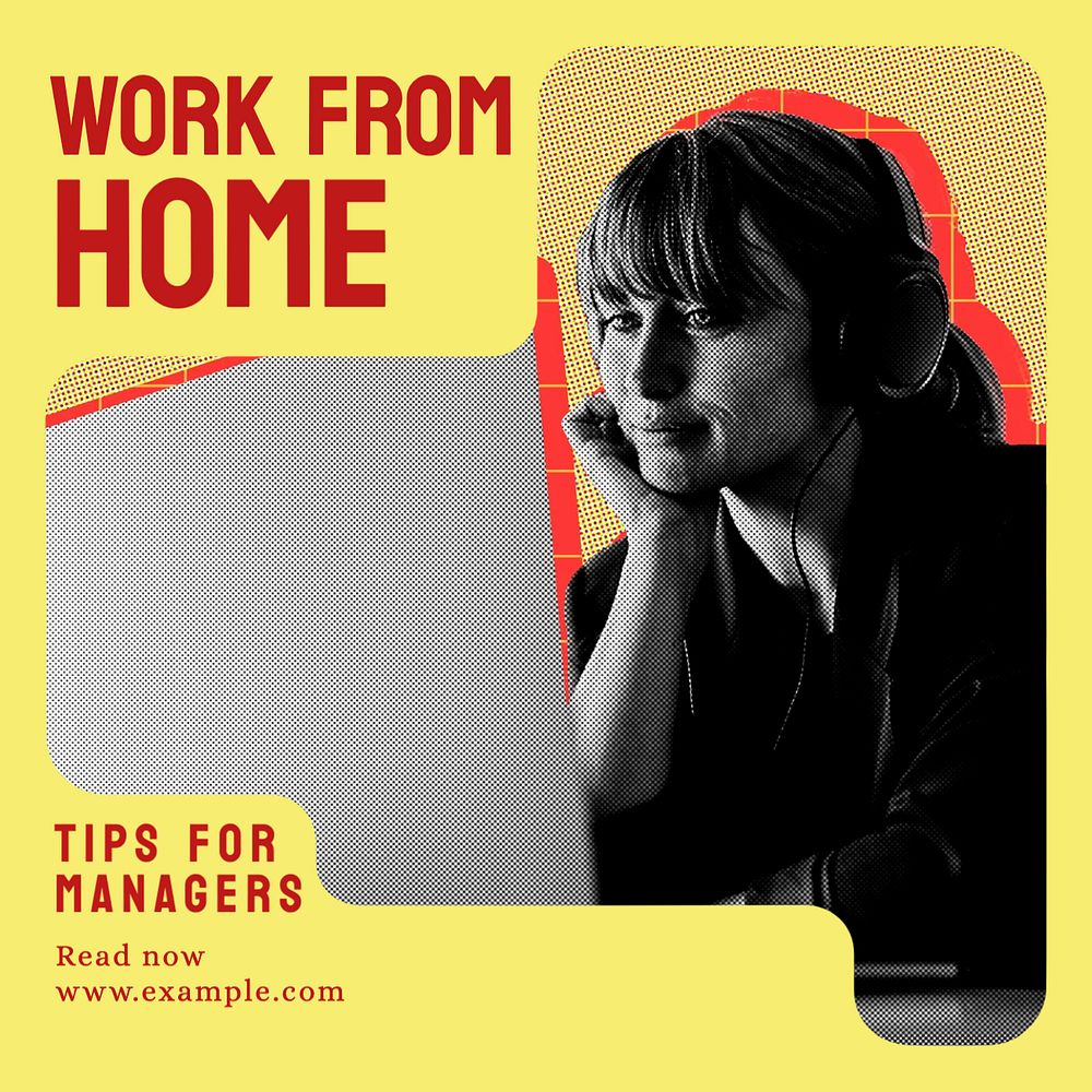 Work from home Facebook post template, editable social media ad