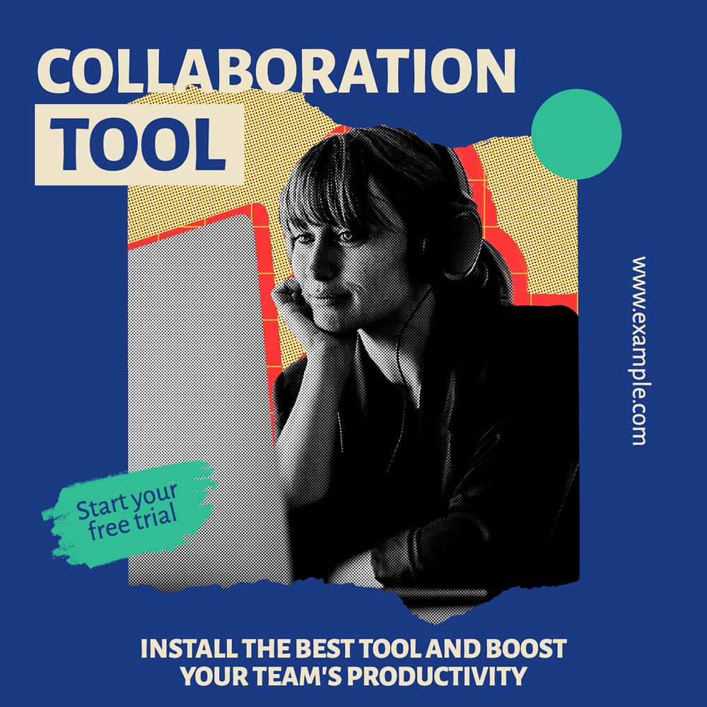 Collaboration tool Facebook post template, editable social media ad