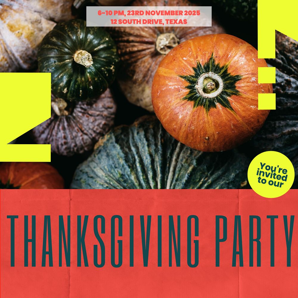 Thanksgiving party Facebook post template, editable social media ad