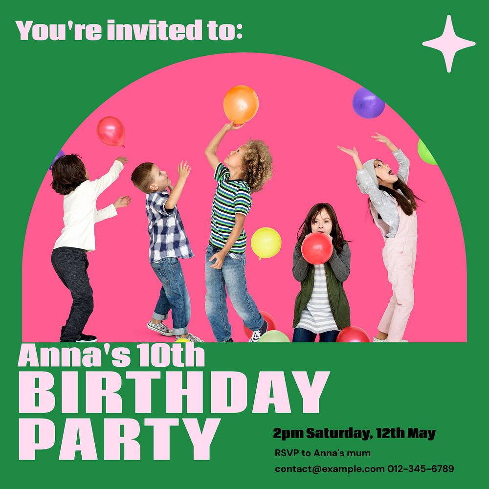 Birthday party Facebook post template, editable social media ad