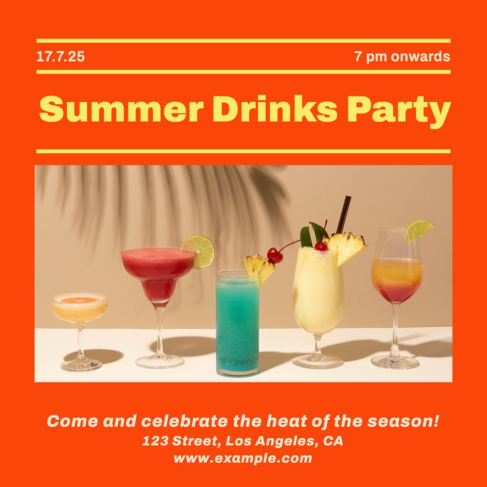 Summer drinks party Facebook post template, editable social media ad