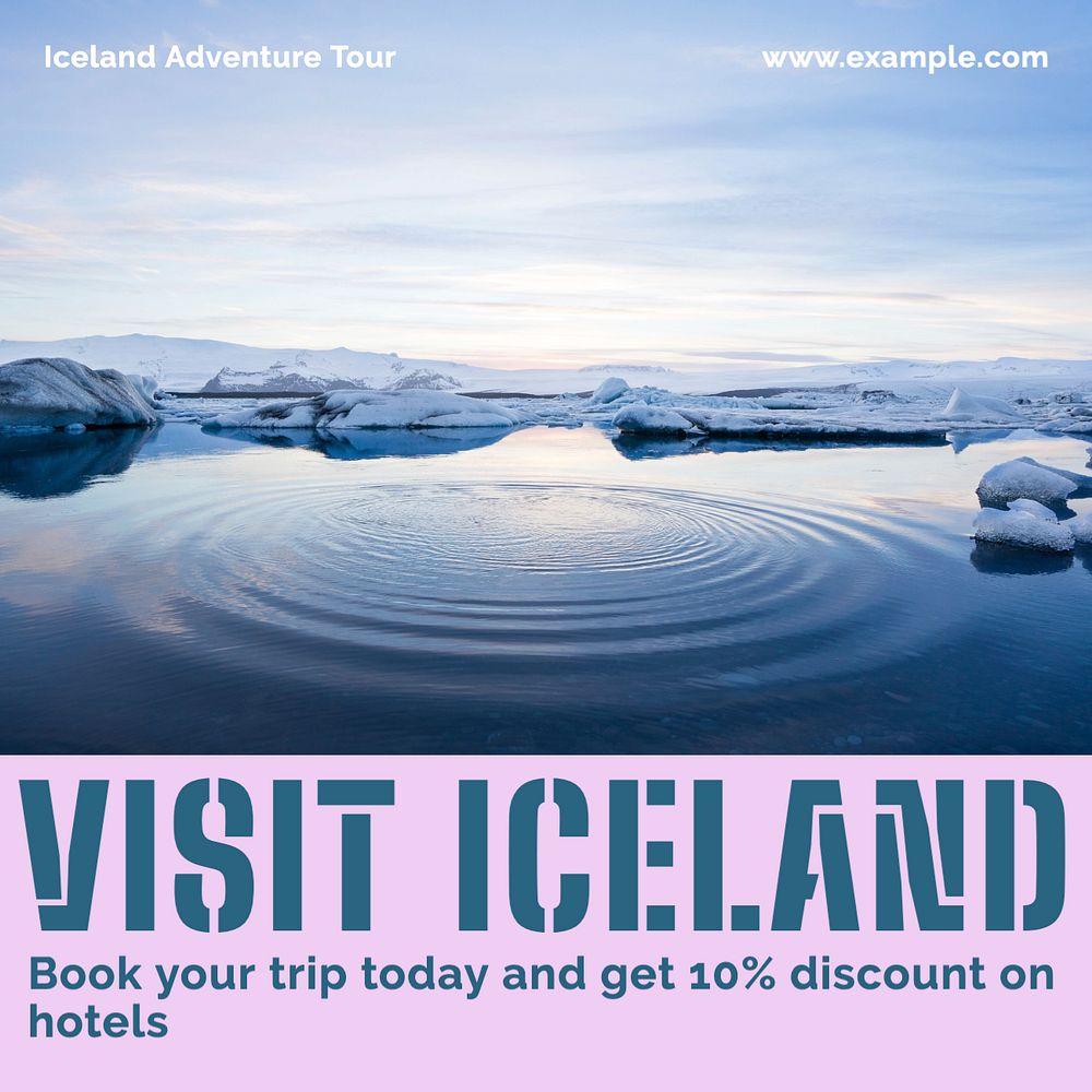 Iceland adventure Facebook post template, editable social media ad