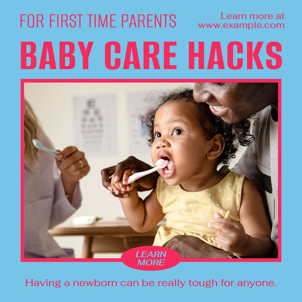 Baby care hacks Instagram post template, editable design