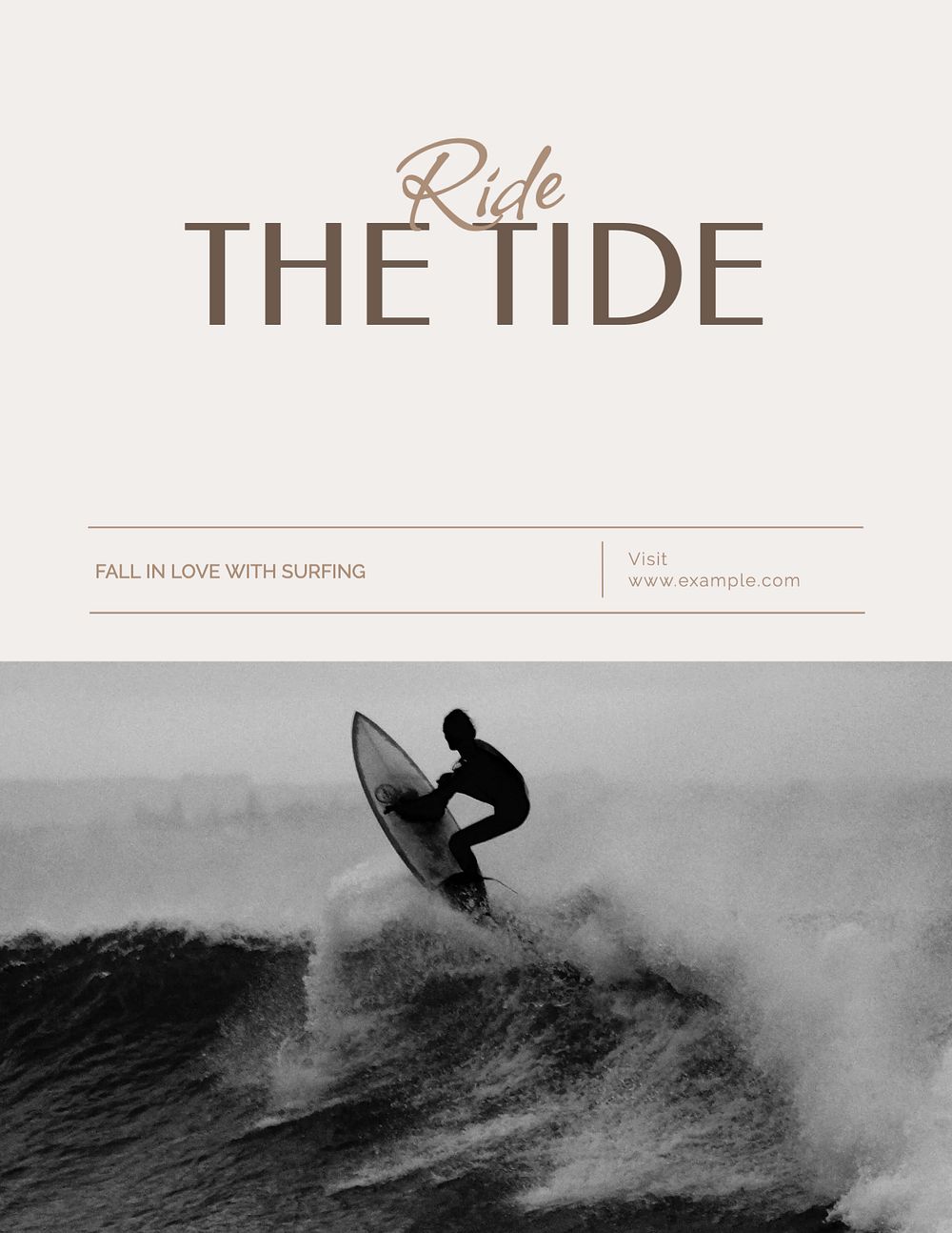 Surfing flyer template, editable text & design