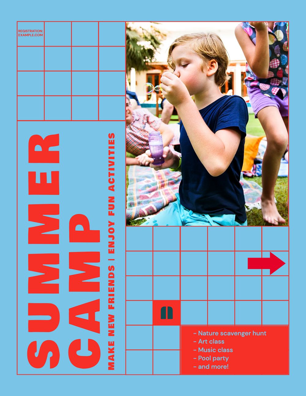 Summer camp flyer template, editable text