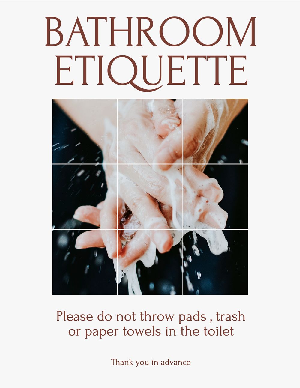 Bathroom etiquette flyer template, editable text & design