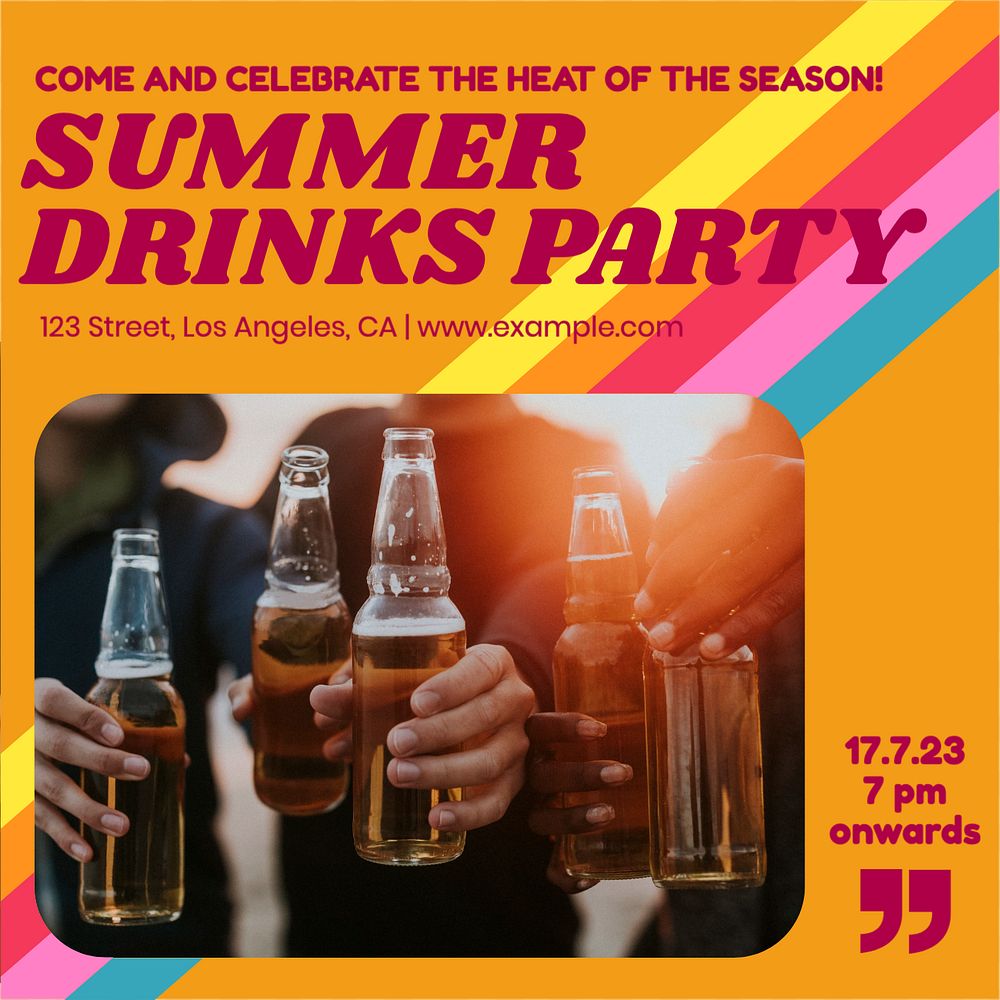 Summer drinks party Instagram post template, editable design