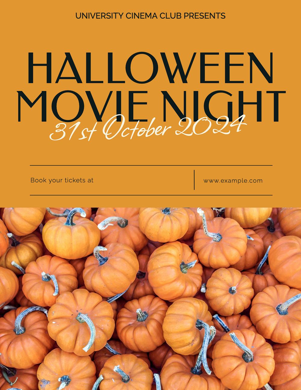 Halloween movie night flyer template, editable text & design