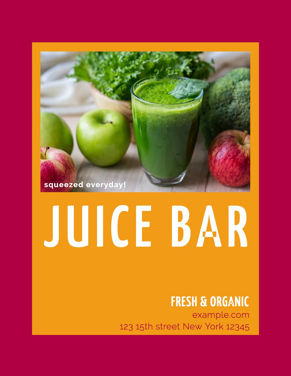 Juice bar flyer template, editable text