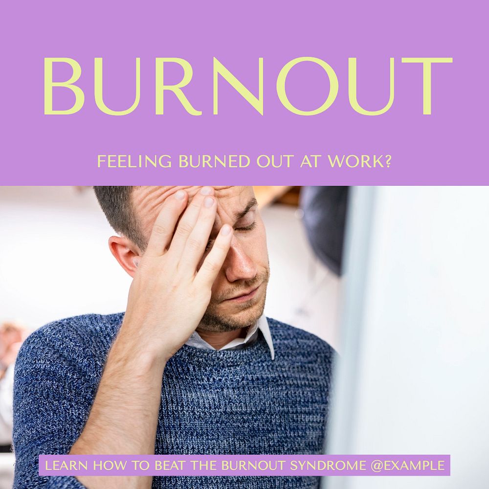 Burnout & stress Instagram post template, editable design